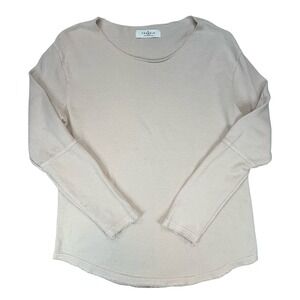 YoungLA Mens Thermal Long Sleeve Tan Beige Raw Edge Curved Hem Streetwear L